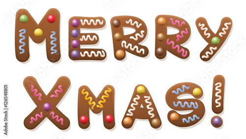 Merry Xmas - written with ginger bread letters.