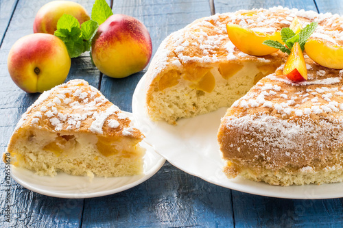 Delicious homemade cake with nectarines