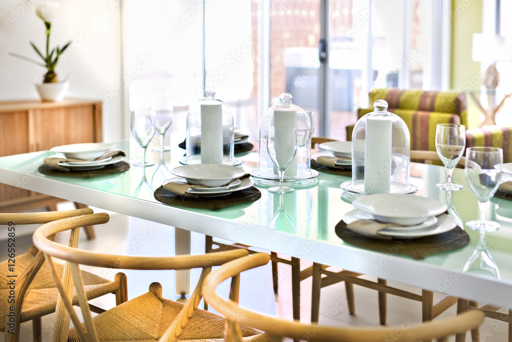 Luxurious table setting in a house Luxurious table setting in a house