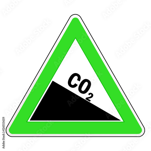 Grünes Achtung Schild Senkung Reduzierung CO2 Ausstoß 