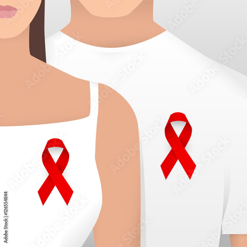 Man and woman with red ribbons. World AIDS day
