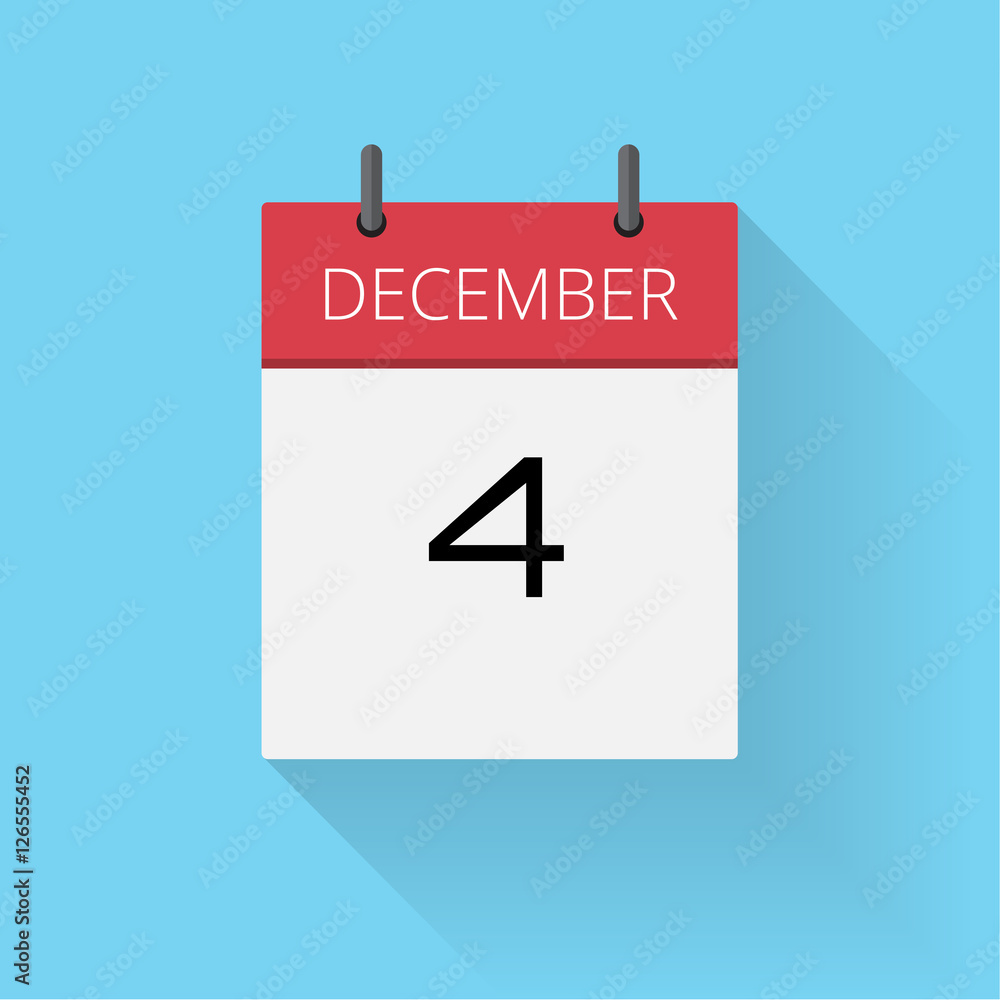 December 4, Daily calendar icon, Date and time, day, month, Holiday, Flat designed Vector Illustration December 4, Daily calendar icon, Date and time, day, month, Holiday, Flat designed Vector Illustration