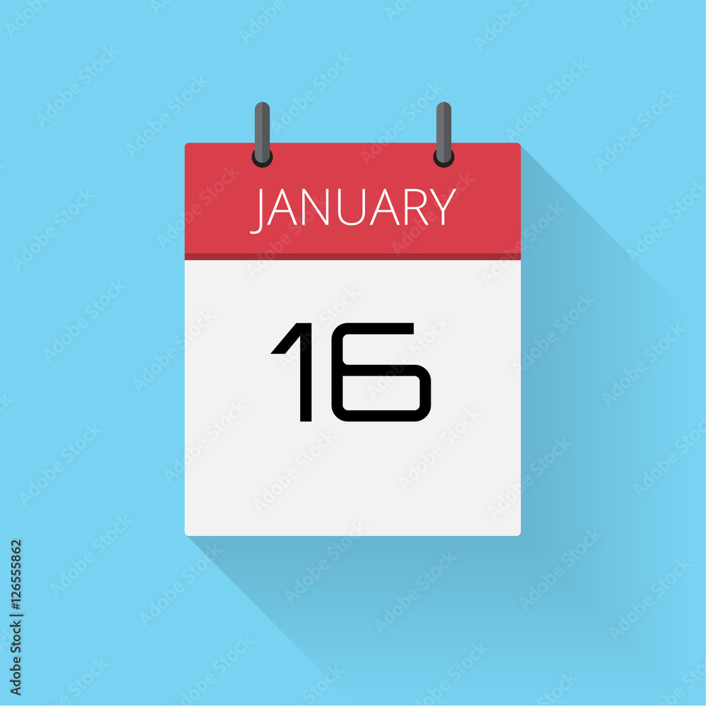 January 16, Daily calendar icon, Date and time, day, month, Holiday, Flat designed Vector Illustration January 16, Daily calendar icon, Date and time, day, month, Holiday, Flat designed Vector Illustration