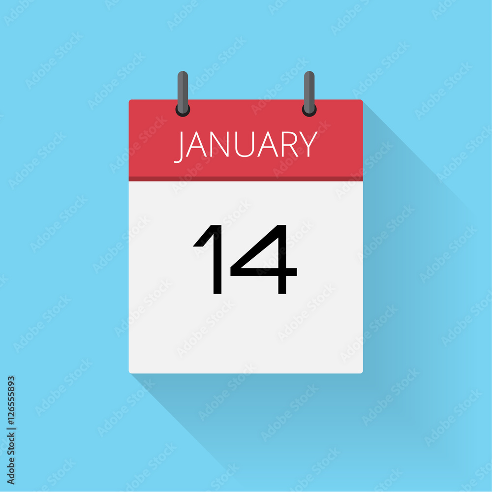 January 14, Daily calendar icon, Date and time, day, month, Holiday, Flat designed Vector Illustration January 14, Daily calendar icon, Date and time, day, month, Holiday, Flat designed Vector Illustration