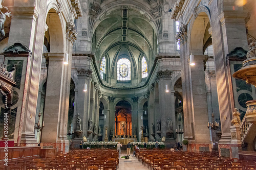 PARIS, FRANCE. April 26 2016, Interior of the Church of Saint-Sulpice. The second largest church in Paris.