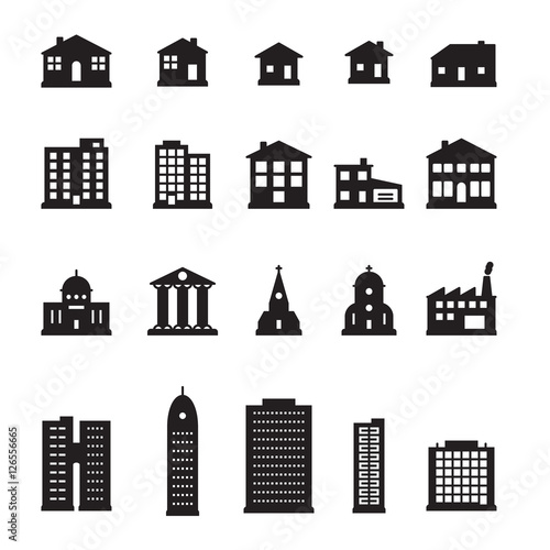 Buildings icon set. Pixel perfect vector.