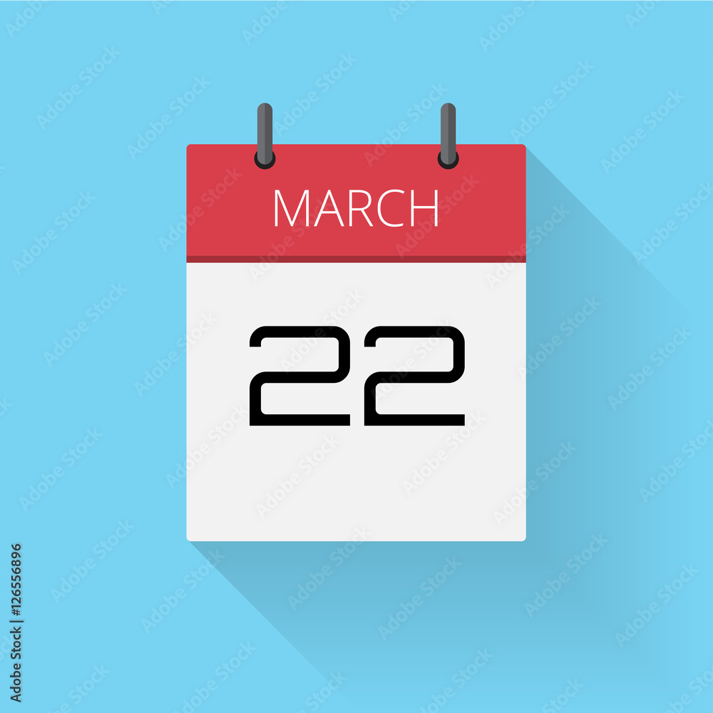 March 22, Daily calendar icon, Date and time, day, month, Holiday, Flat designed Vector Illustration March 22, Daily calendar icon, Date and time, day, month, Holiday, Flat designed Vector Illustration