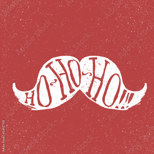 Santa vintage moustache. On textured grunge red background. Ho-h