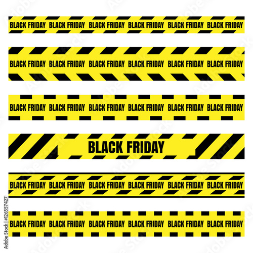 Black Friday sale set horizontal banner for the site. Vector illustration of a road sign and yellow ribbons.