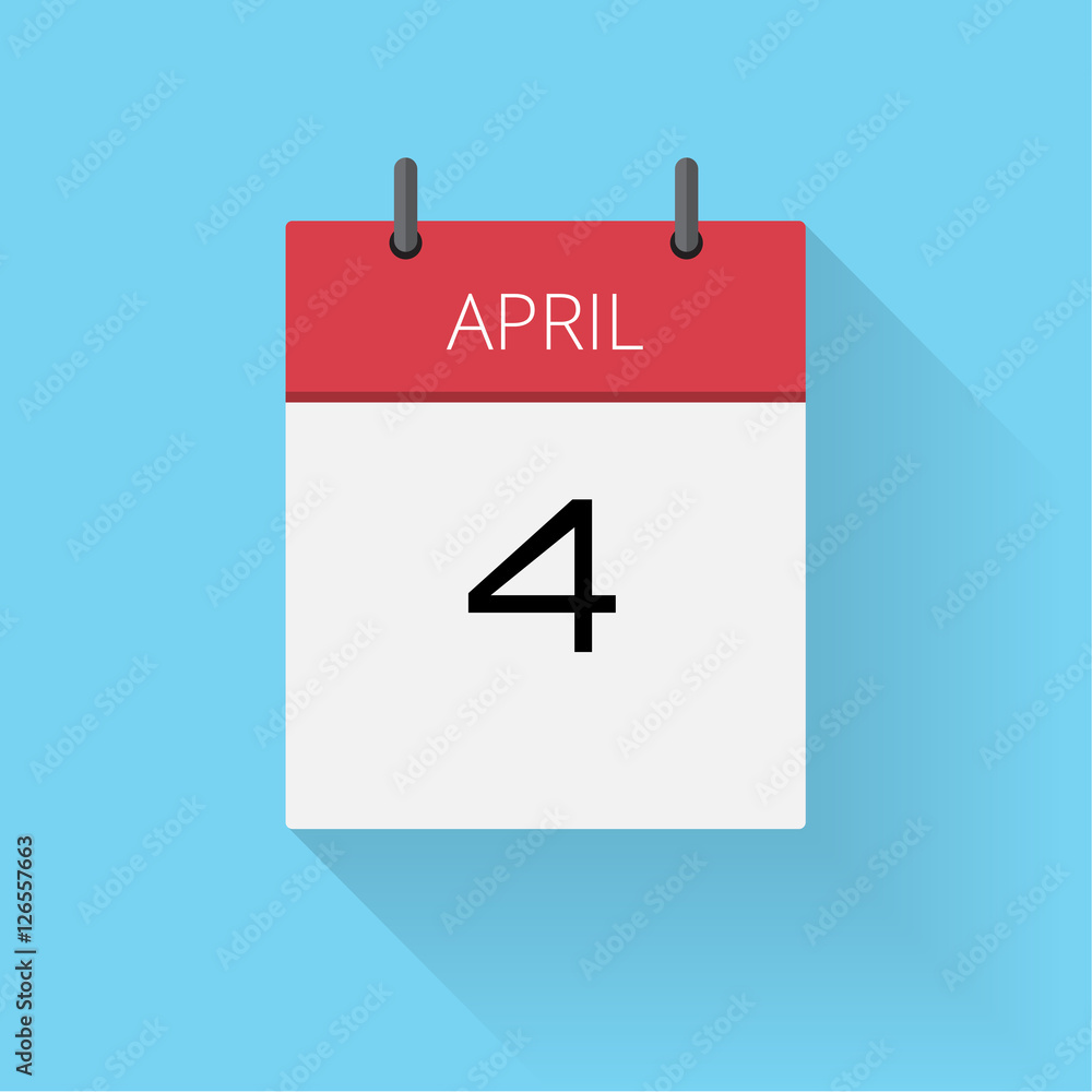 April 4, Daily calendar icon, Date and time, day, month, Holiday, Flat designed Vector Illustration April 4, Daily calendar icon, Date and time, day, month, Holiday, Flat designed Vector Illustration