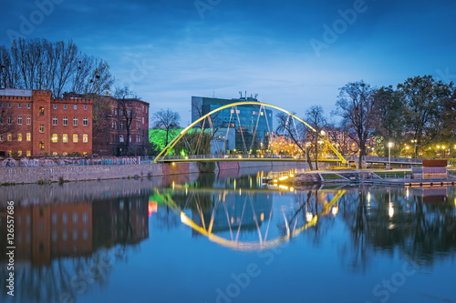 Slodowa footbridge at night in Wroclaw, Poland