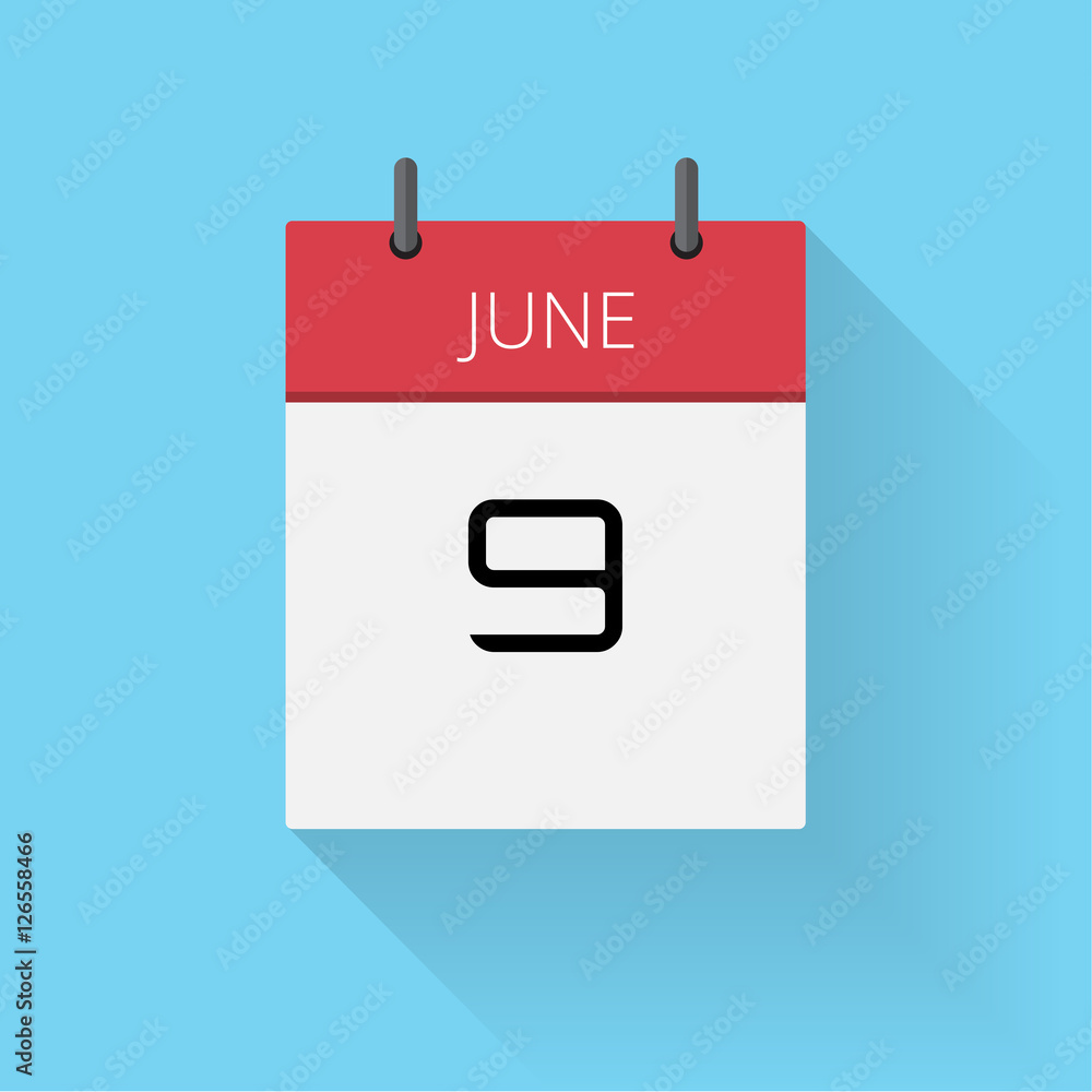 June 9, Daily calendar icon, Date and time, day, month, Holiday, Flat designed Vector Illustration June 9, Daily calendar icon, Date and time, day, month, Holiday, Flat designed Vector Illustration