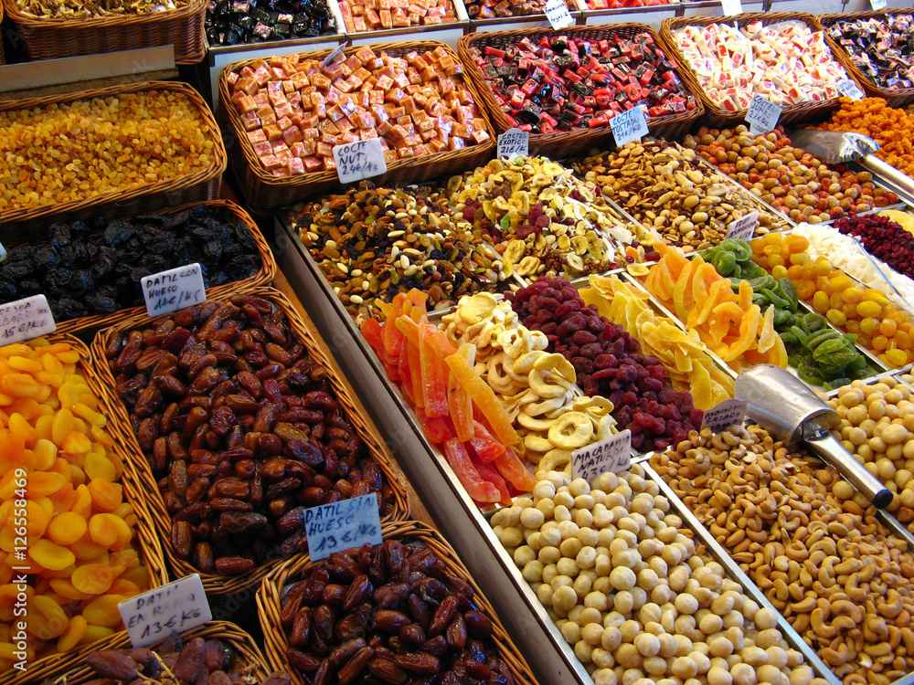 Sweets and dried fruits in the market