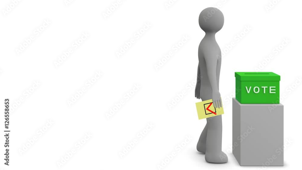 3d man casts vote into green ballot box. Loop. Alpha channel. 3d man casts vote into green ballot box. Loop. Alpha channel.
