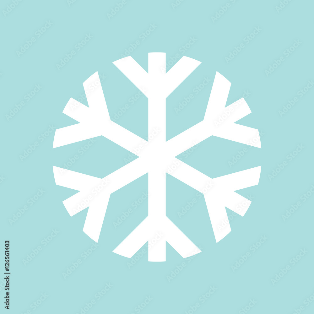 Simple flat snowflake icon, white on blue background Simple flat snowflake icon, white on blue background