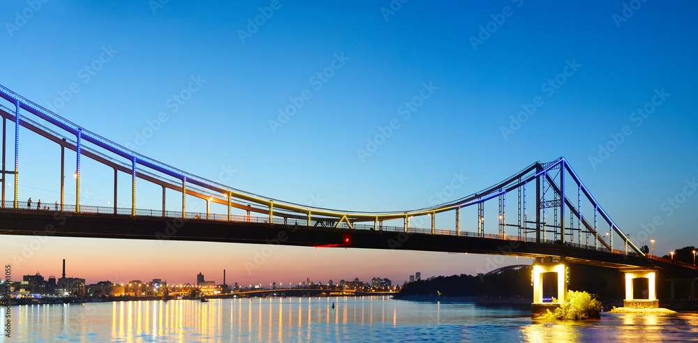 Fototapeta premium Pedestrian bridge panorama. Kiev, Ukraine