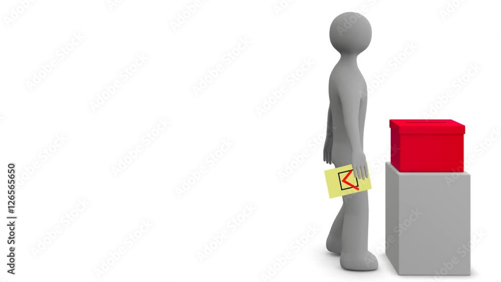 3d man drops ballot into red ballot box. Loop. Alpha channel. 3d man drops ballot into red ballot box. Loop. Alpha channel.