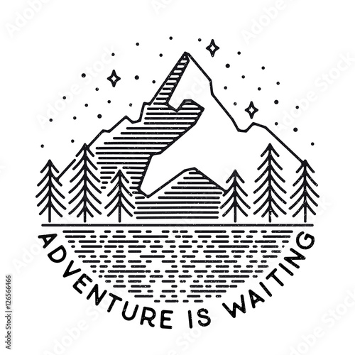 Vector vintage landscape with mountain peaks end graphic element