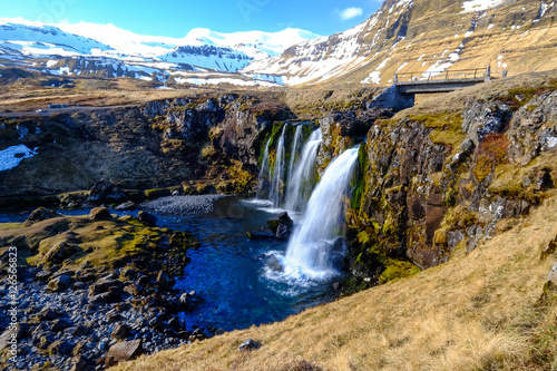 Kirkjufell Mountain and Krikjufellfoss Waterfall  Iceland
