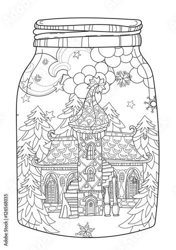 Vector cute christmas fairy tale town doodle.