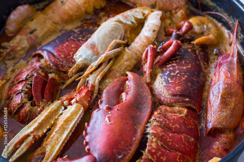 Different types of seafood cooked for restaurant