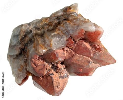 Red Quartz crystals isolated on white background