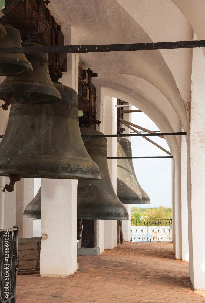 The ancient bell in the bell tower in Rostov Veliky