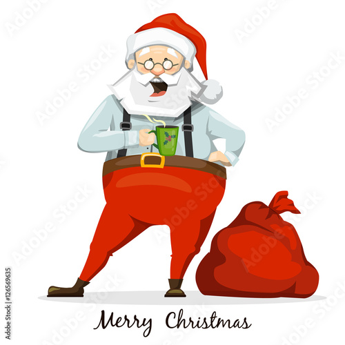 Santa Claus drinking coffee from a mug