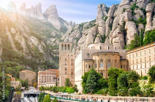 Montserrat Monastery, Catalonia, Spain. Santa Maria de Montserrat is a Benedictine abbey located on the mountain of Montserrat. photo