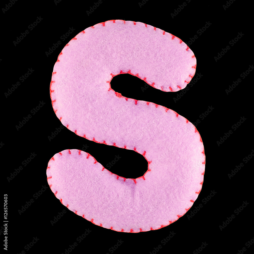 S- letter from violet felt. Collection of colorful handmade English  alphabet isolate on black background Stock Photo | Adobe Stock