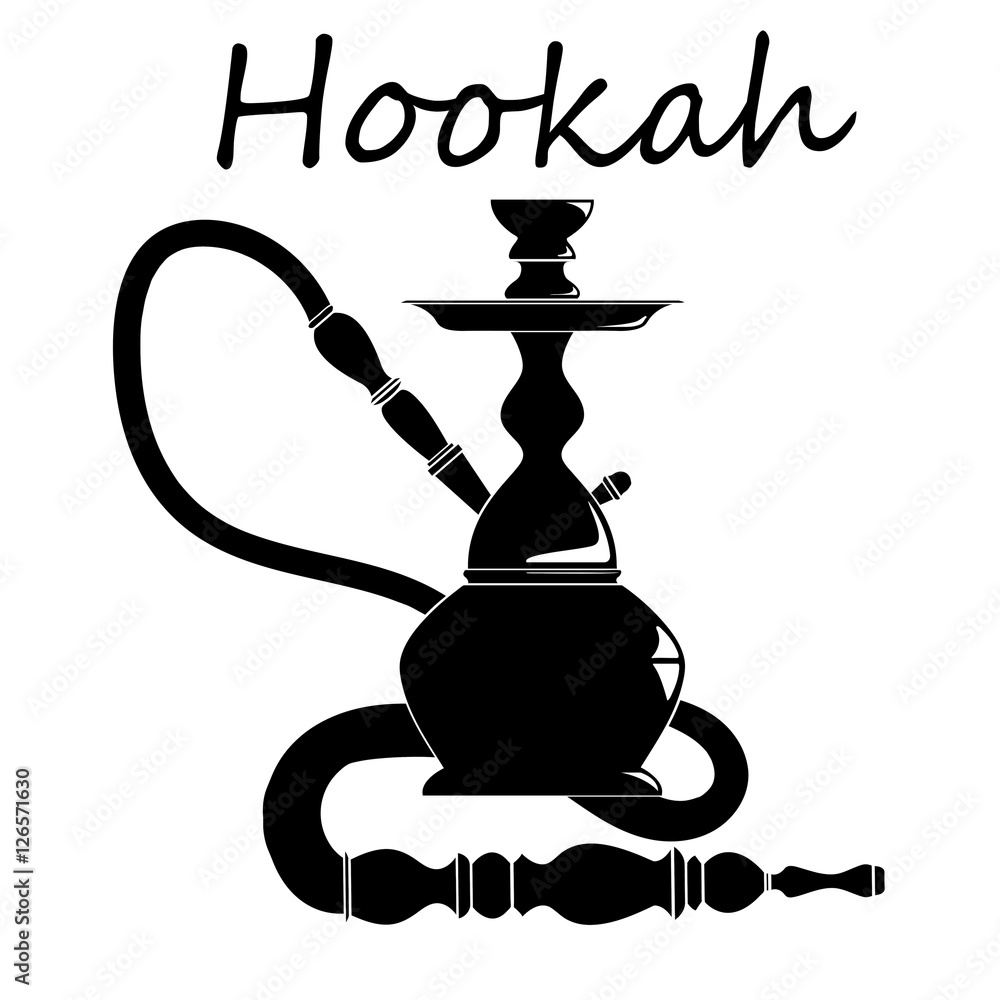 Shisha, hookah black silhouette. Vector hookah illustration isolated on white. Stock Vector