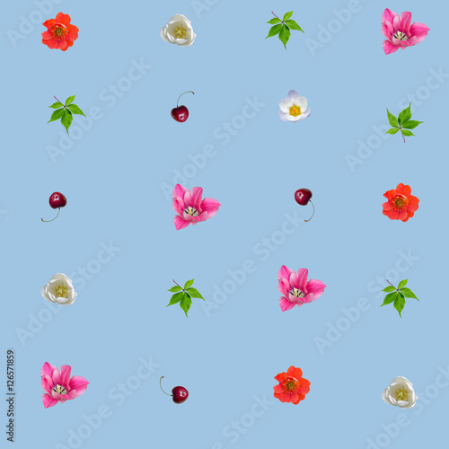 Wallpaper Mural Seamless floral pattern with summer flowers and cherries Torontodigital.ca