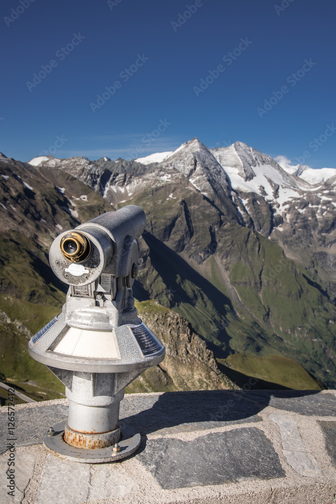 Binoculars with panoramic view of the Großglockner, Austria