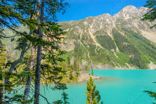 Majestic mountain lake in Canada. Upper Joffre Lake Trail View. photo