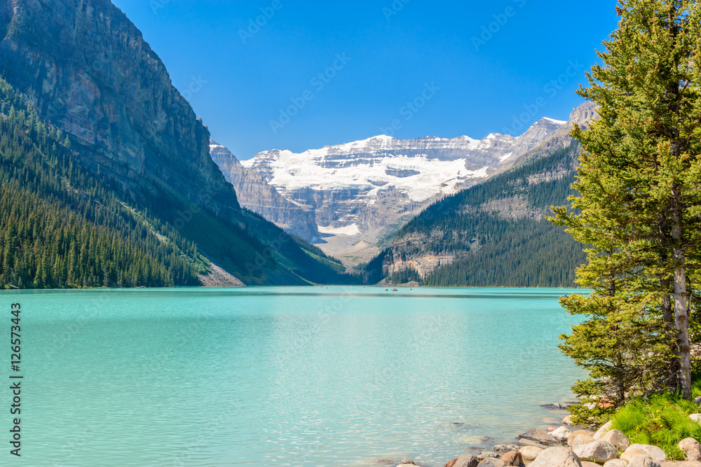 Majestic mountain lake in Canada. Lake Louise in Alberta, Canada.