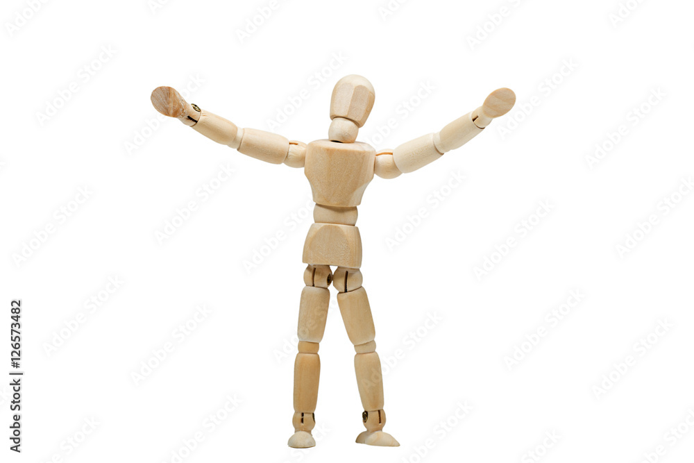 Wooden man practices yoga and fitness Wooden man practices yoga and fitness
