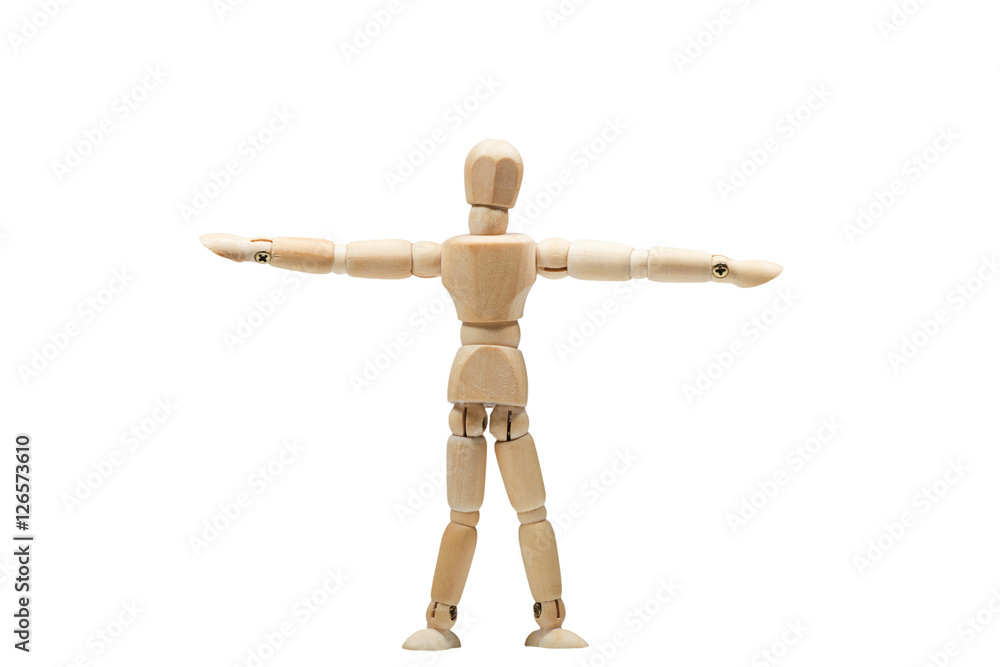 Wooden man practices yoga and fitness Wooden man practices yoga and fitness