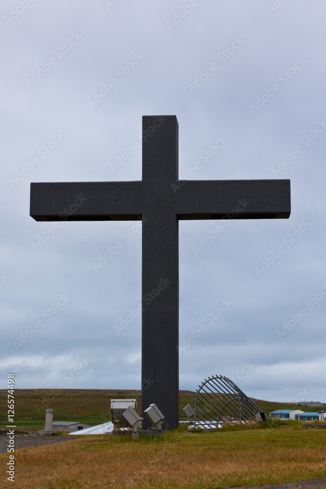 Big Cross near Modern Iceland Church