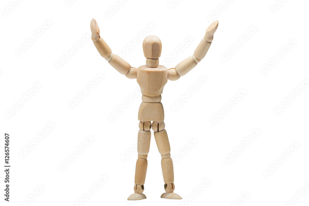 Wooden man practices yoga and fitness Wooden man practices yoga and fitness