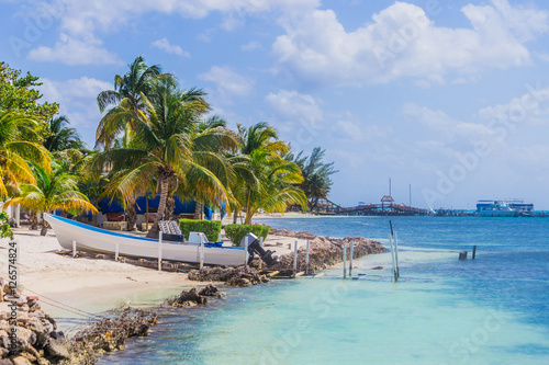 Fototapeta Naklejka Na Ścianę i Meble -  Beautiful park and beach on the Caribbean coast.  Isla Mujeres, Mexico