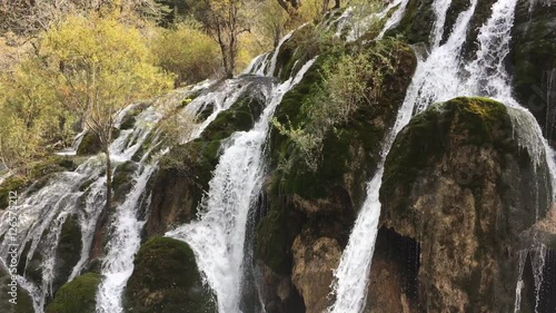 Pearl Shoal Waterfall at Jiuzhaigou National Park  where is the UNESCO World Heritage in Sichuan , China in  Autumn in November located in  in  Tibetan-Qiang of Sichuan ,China photo