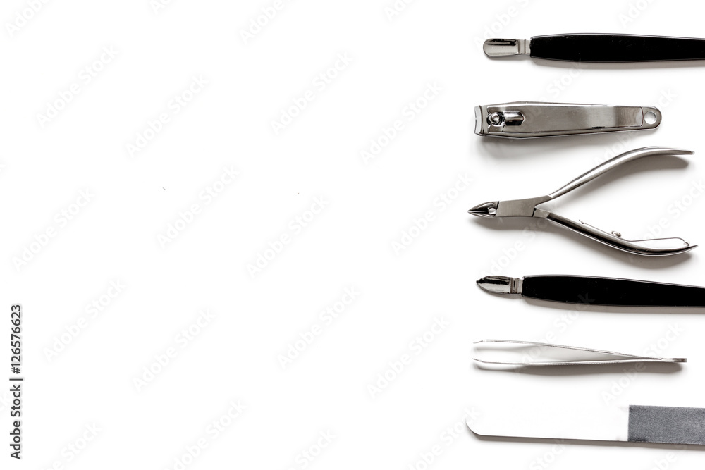 nail care - manicure set on white background top view nail care - manicure set on white background top view