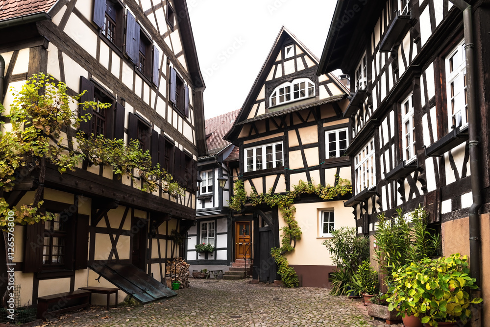 Side street with half-timbered houses in Gengenbach, Baden-Würt
