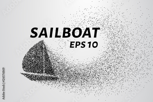 A sailing ship made of particles. The yacht consists of circles and points.