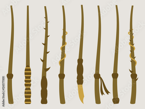 Magic wands. Magic and magical objects. Wizard tool. Vector illustration.