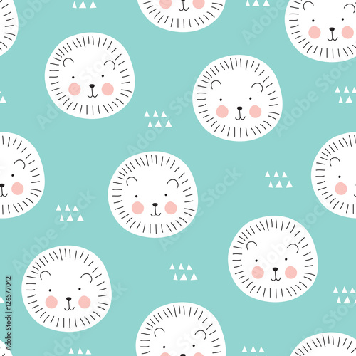 Fototapeta Naklejka Na Ścianę i Meble -  seamless cute lion cartoon pattern vector illustration