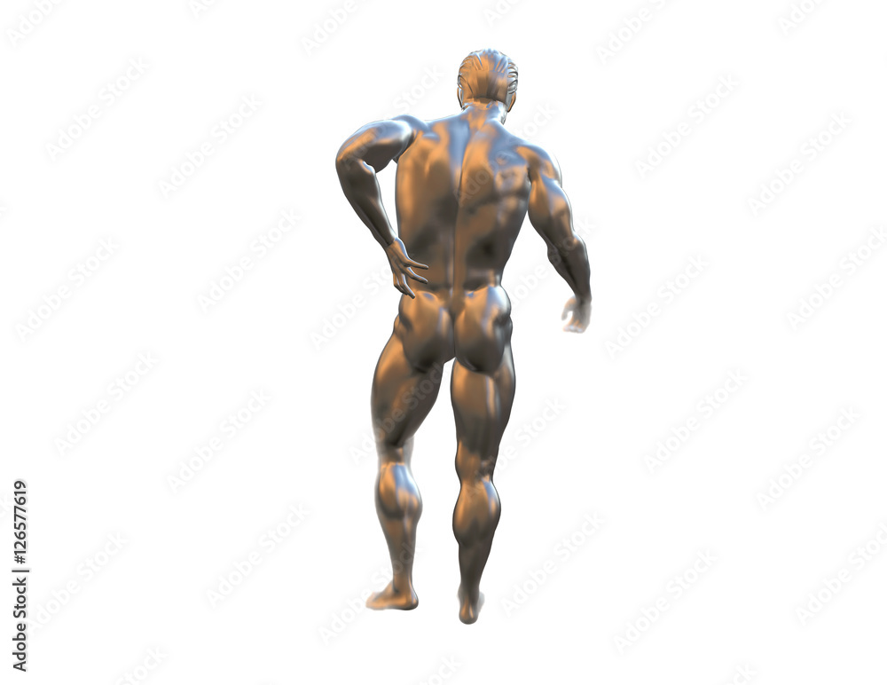 Male torso, pain in the back isolated on white background. 3d rendered medical illustration