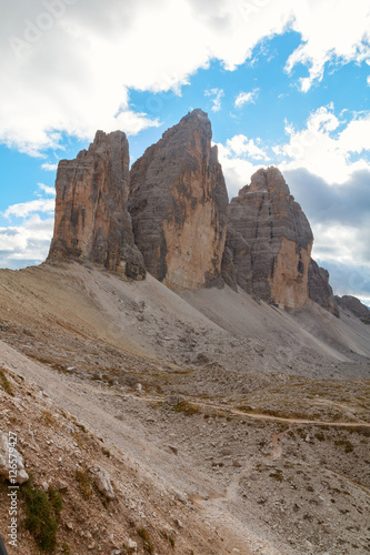 Tre Cime di Lavaredo in beautiful surroundings in the Dolomites in Italy, Europe (Drei Zinnen)