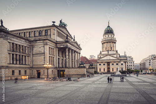 French Cathedral (Franzoesischer Dom) and Konzerthaus located on the Gendarmenmarkt in Berlin, Germany, Europe, vintage filtered style