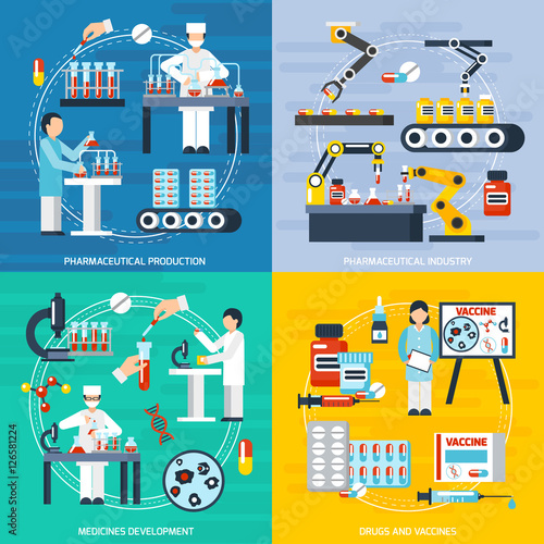 Pharmaceutical Production Concept Icons Set